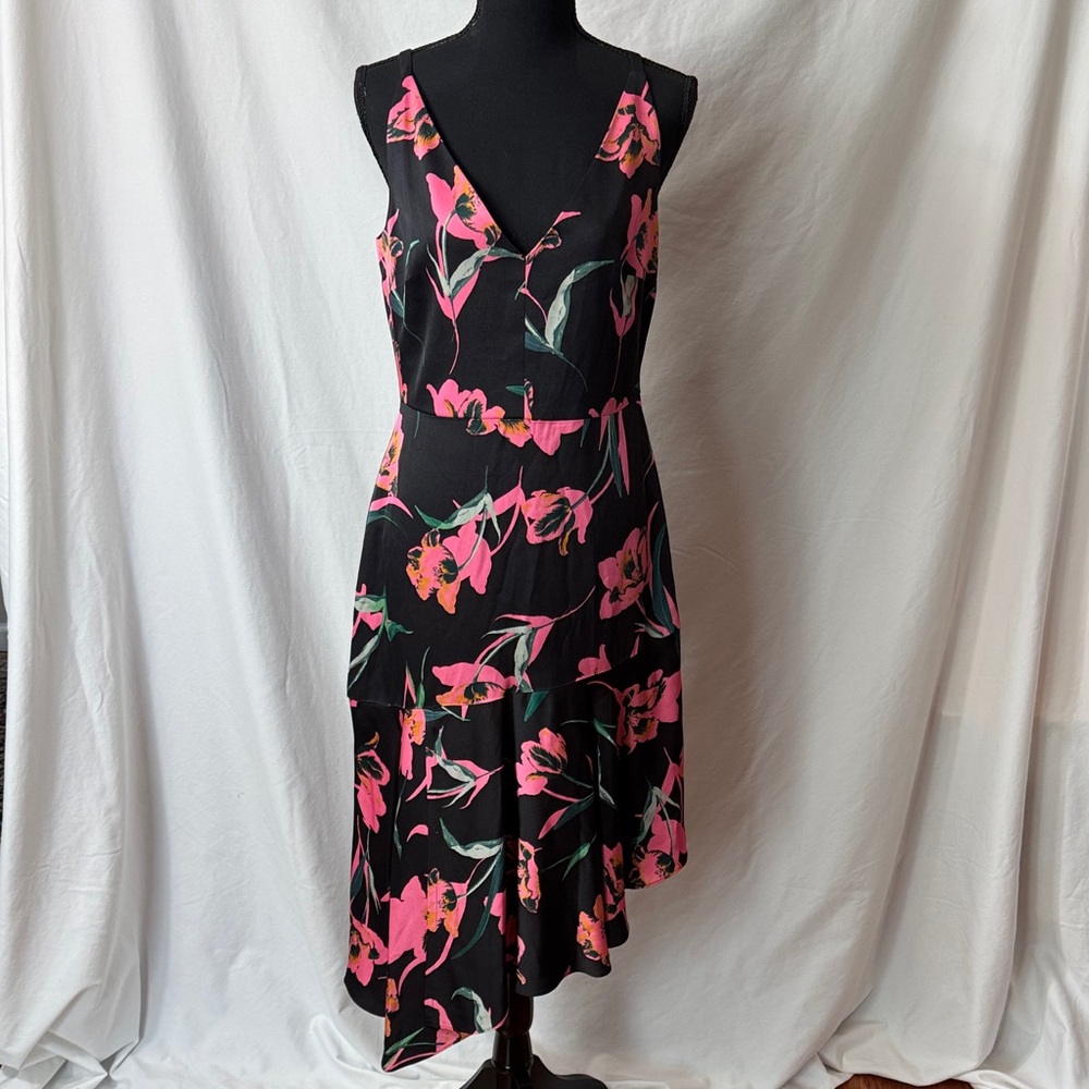 Milly Black and Pink Floral High Low Dress